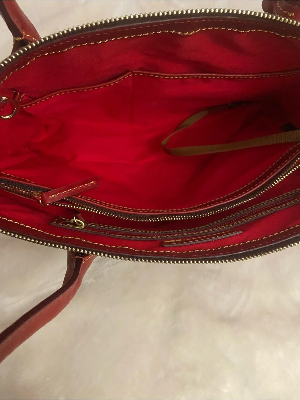 Dooney & Bourke Red Floretine Leather Double-Pocket tote bag plus dust bag